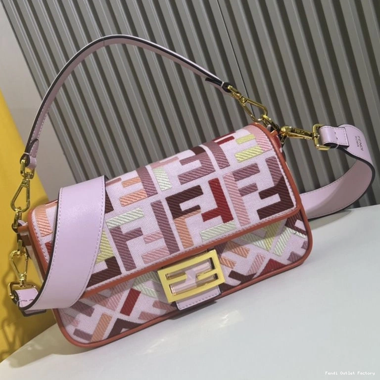 Cheap HOT Canvas Multi Motif Bag In Fendi Medium Baguette FF Pink 0819